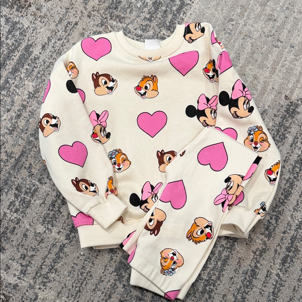 New Zarq Kids Disney Minnie and Cartoon Heart Print Sweatshirt Set